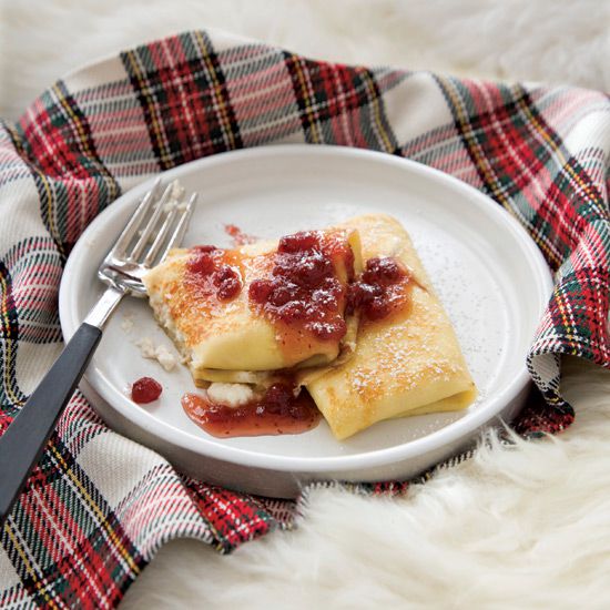 Ricotta Blintzes with Lingonberry Syrup