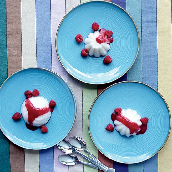 Coconut Pudding with Raspberry Sauce