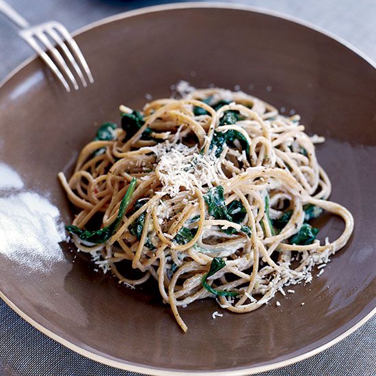 Spaghetti with Lemon, Chile and Creamy Spinach