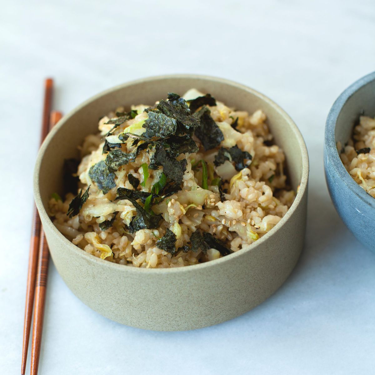 Stir-Fried Brown Rice and Cabbage with Toasted Nori 