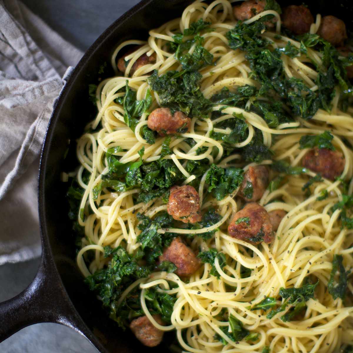 Spaghetti with Kale and Spicy Sausage