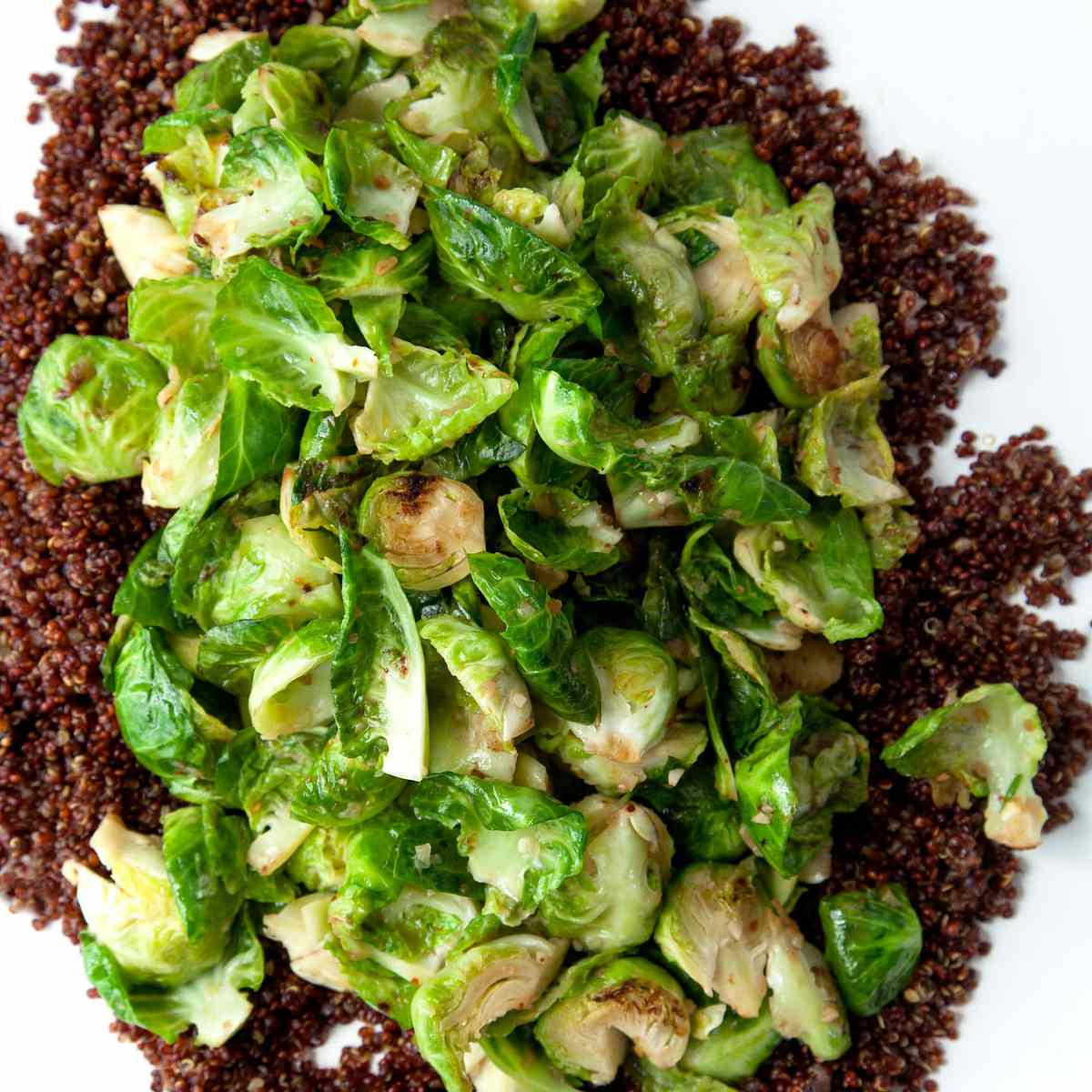 Anchovy Butter Brussels Sprouts with Toasted Quinoa