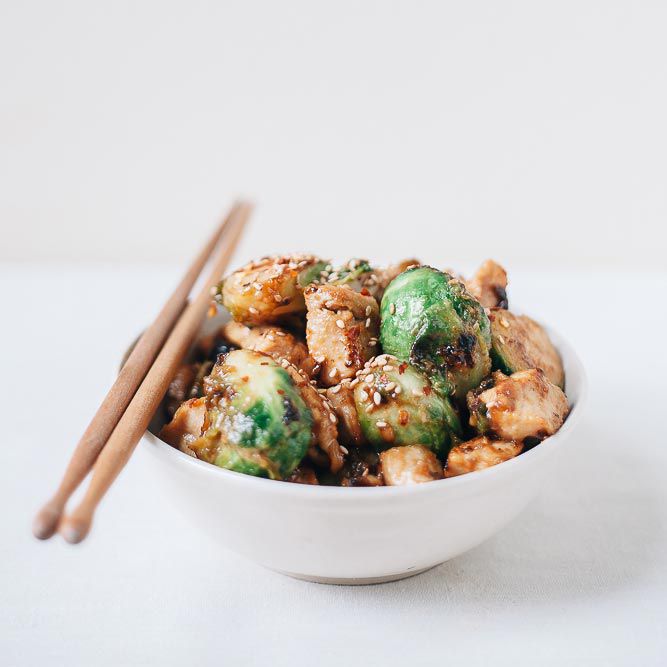 Sesame Chicken Stir-Fry with Brussels Sprouts 