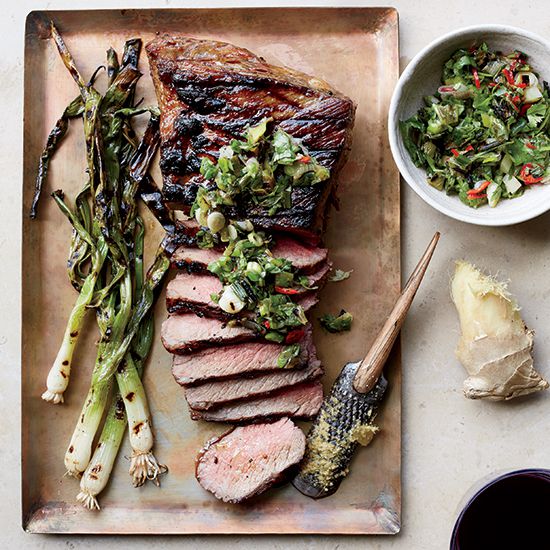 Tri-Tip Steak with Grilled Scallion, Ginger and Cilantro Relish