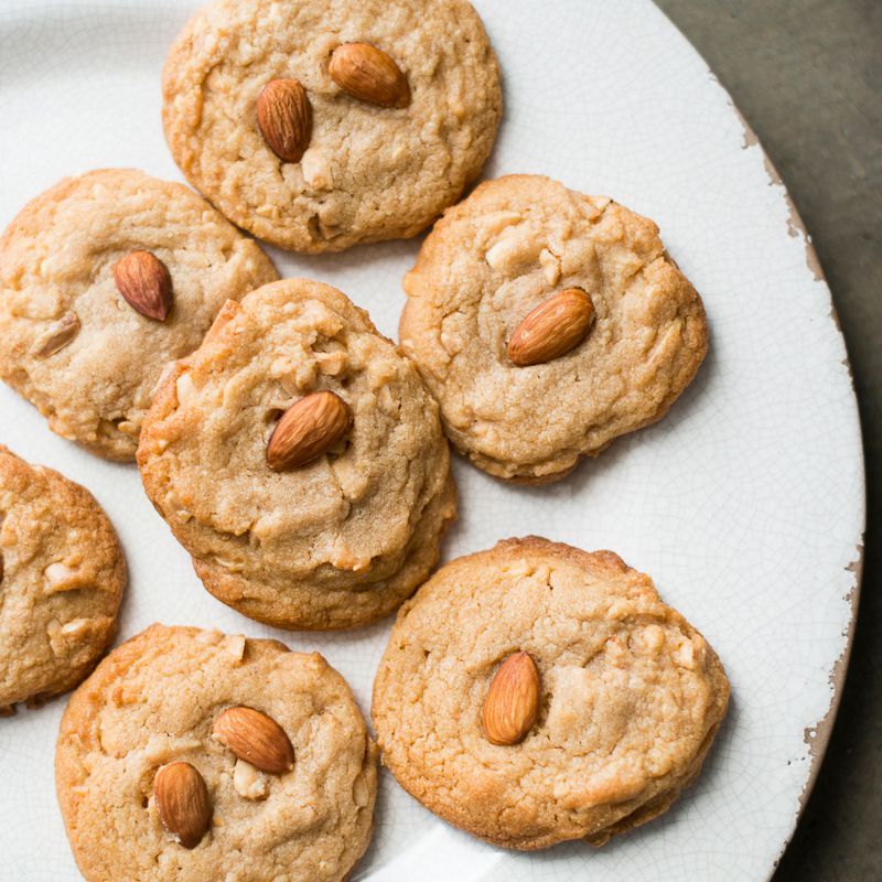 Soft Peanut Butter Cookies with Toasted Almonds 
