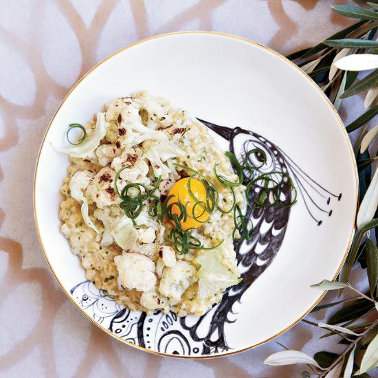 Toasted Farro and Scallions with Cauliflower and Eggs