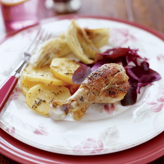 Baked Chicken with Potatoes, Fennel and Mint