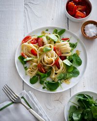 Fettuccine with Cherry Tomatoes and Watercress