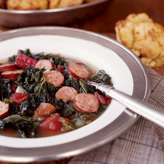 Spicy Kale Chowder with Andouille Sausage