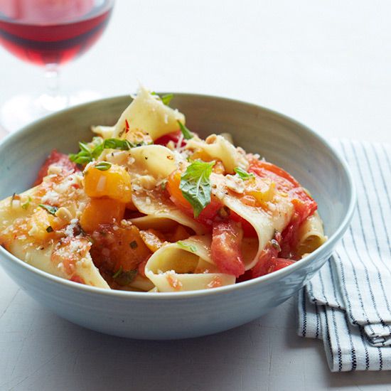 Pappardelle with Tomatoes, Almonds and Parmesan