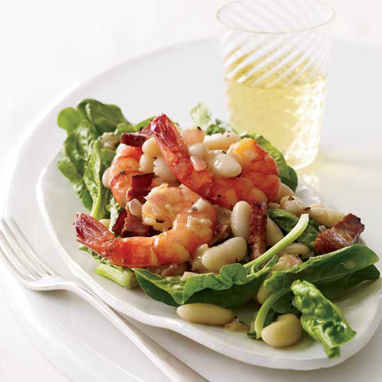 Warm Spinach Salad with Cannellini Beans and Shrimp