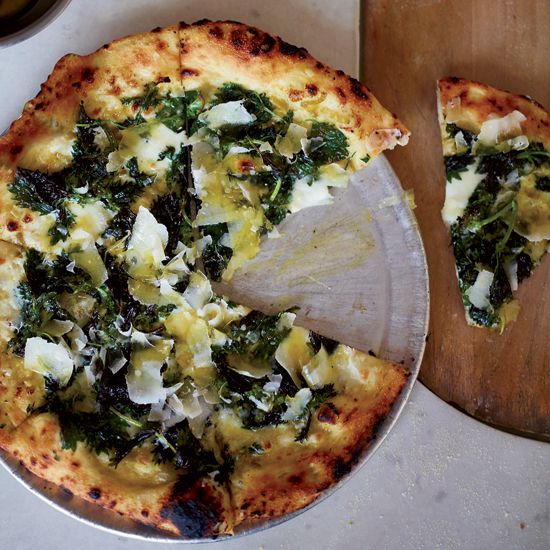Pizza with Garlic Cream and Nettles