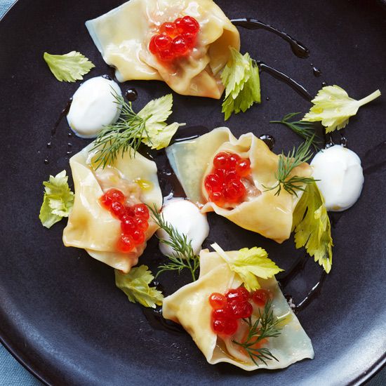 Lamb Wontons with Salmon Roe and Dill