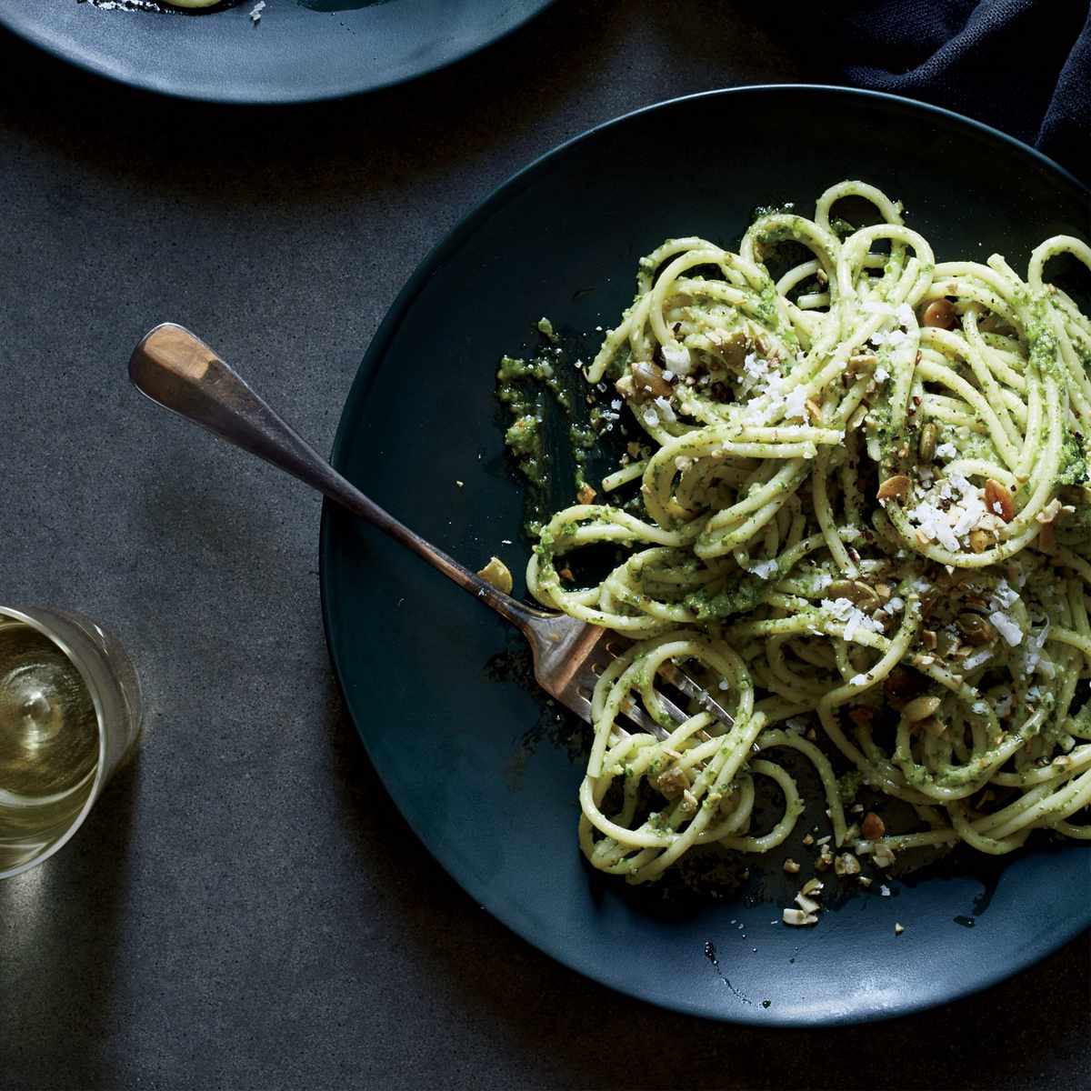 Spaghetti with Radish-Greens Pesto
