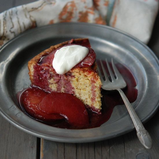 Almond and Orange Cake with Poached Plum Compote
