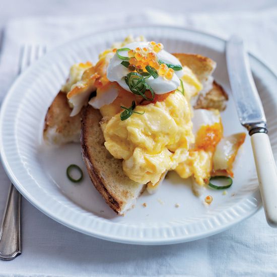 Soft-Scrambled Eggs with Smoked Sablefish and Trout Roe