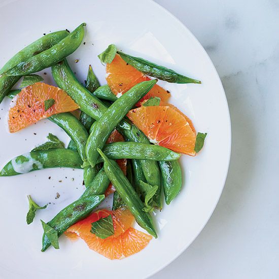 Sugar Snap Peas with Mint and Warm Coconut Dressing