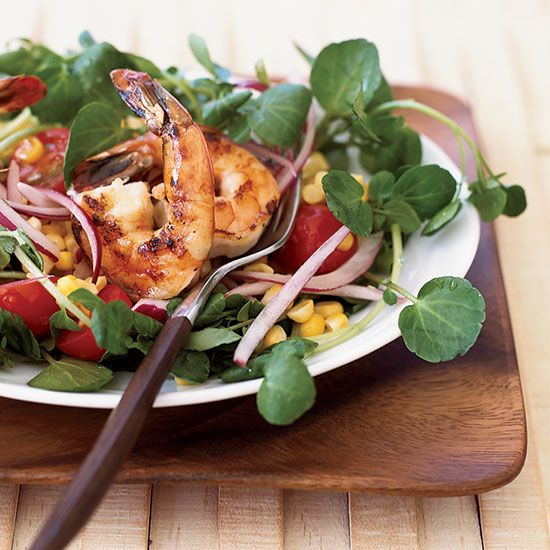 Corn and Tomato Salad with Shrimp and Watercress