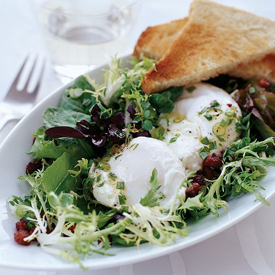 Poached Eggs with Pancetta and Tossed Mesclun