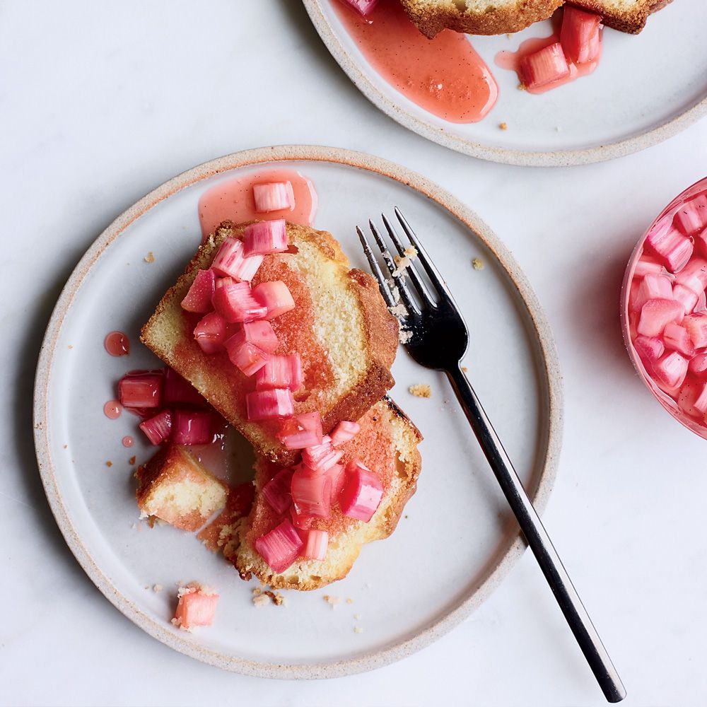 Lemon Loaf Cakes with Poached Rhubarb 