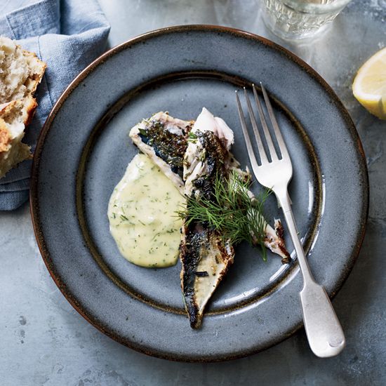 Rosemary-Grilled Mackerel with Mustard-Dill Mayonnaise