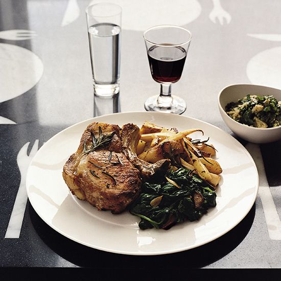 Pork Chops with Roasted Parsnips, Pears and Potatoes