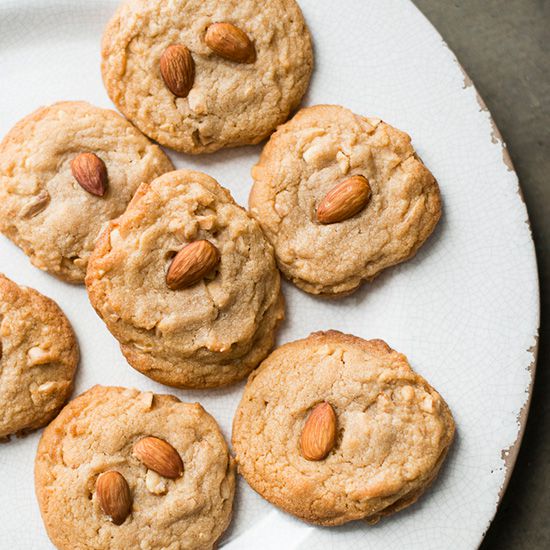 Soft Peanut Butter Cookies with Toasted Almonds