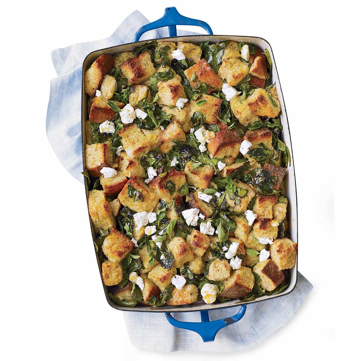 Spinach Bread Pudding with Lemon and Feta 