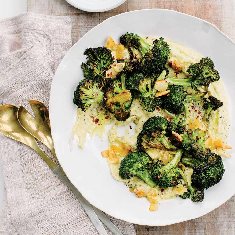 Roasted Broccoli with Broccoli Stem Vinaigrette