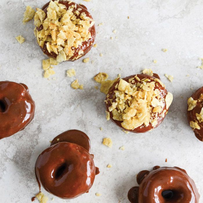Chocolate Frosted Raised Doughnuts With Potato Chips