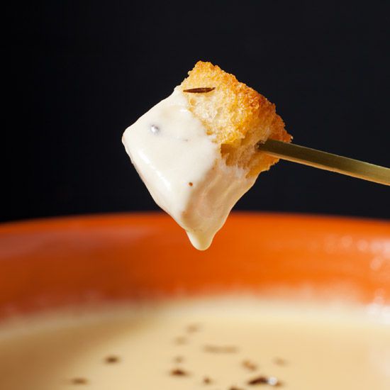Aged Gouda Fondue with Caraway Croutons
