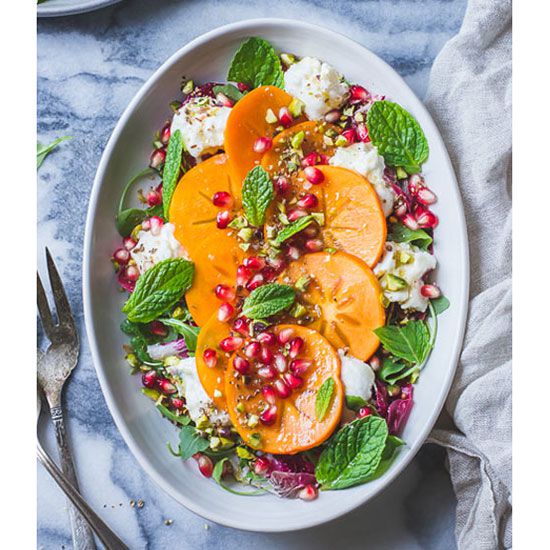 Persimmons and Pomegranates with Burrata