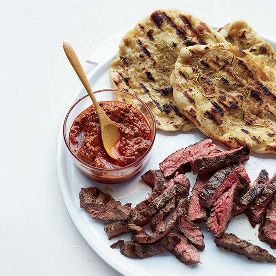 Grilled Skirt Steak with Smoky Almond Sauce