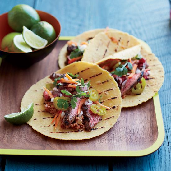 Marinated Skirt Steak Tacos with Pecan-Chipotle Salsa