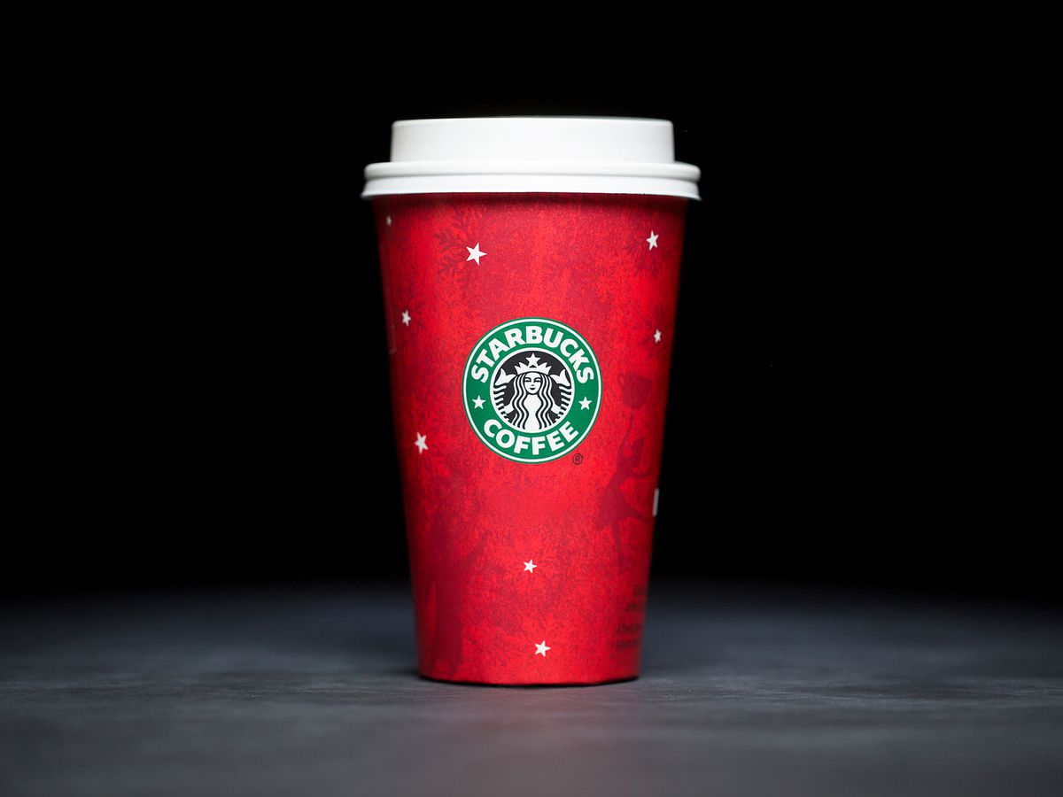 line pattern on red holiday cup