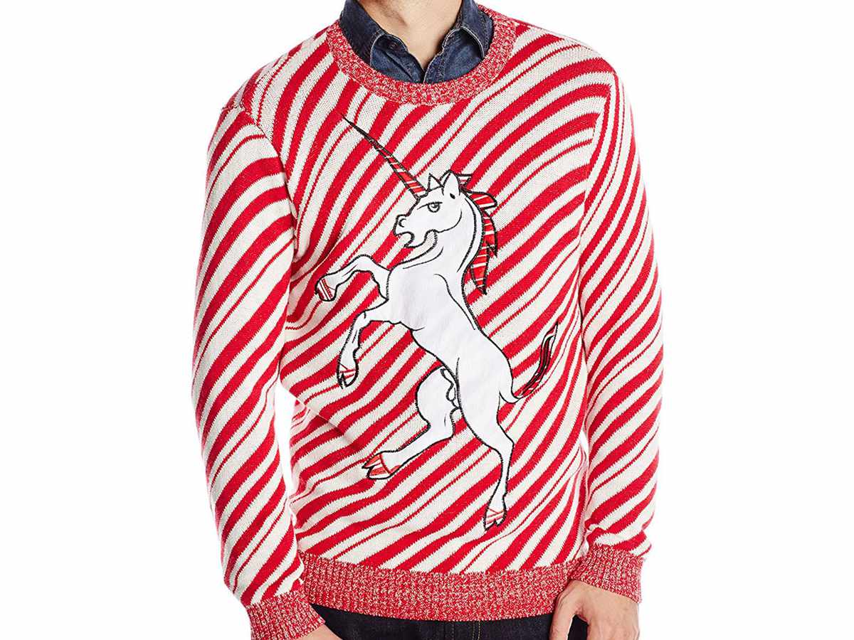 unicorn candy cane sweater