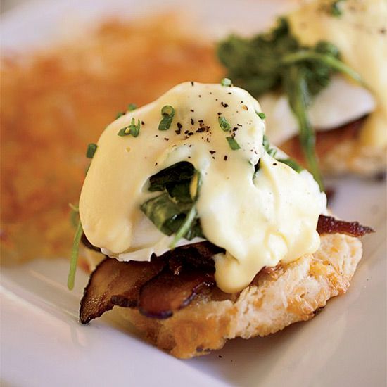Eggs Benedict with Bacon and Arugula
