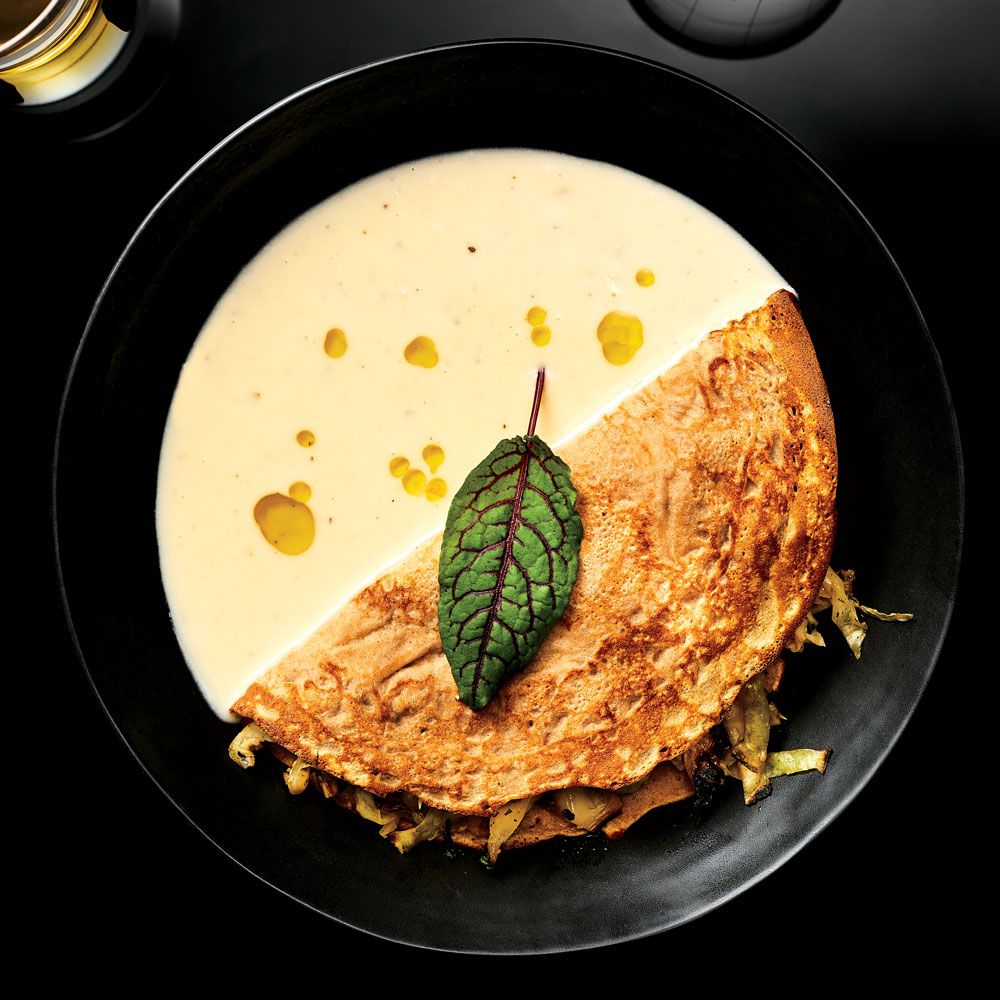 Barley Cr&ecirc;pes with Cabbage and Sauce Pierre 