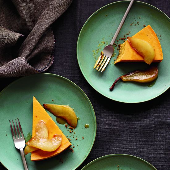 Pumpkin Cheesecake with Brown-Butter Pears