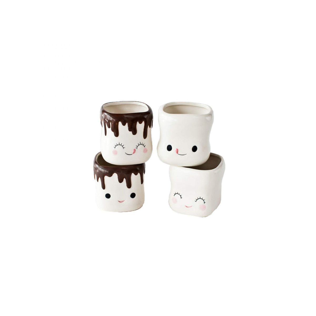 Set of 4 Marshmallow-Shaped Ceramic Hot Chocolate Mugs