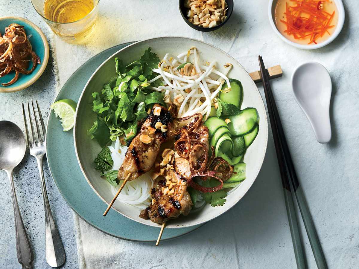 Rice Noodle Salad Bowls with Grilled Lemongrass Chicken