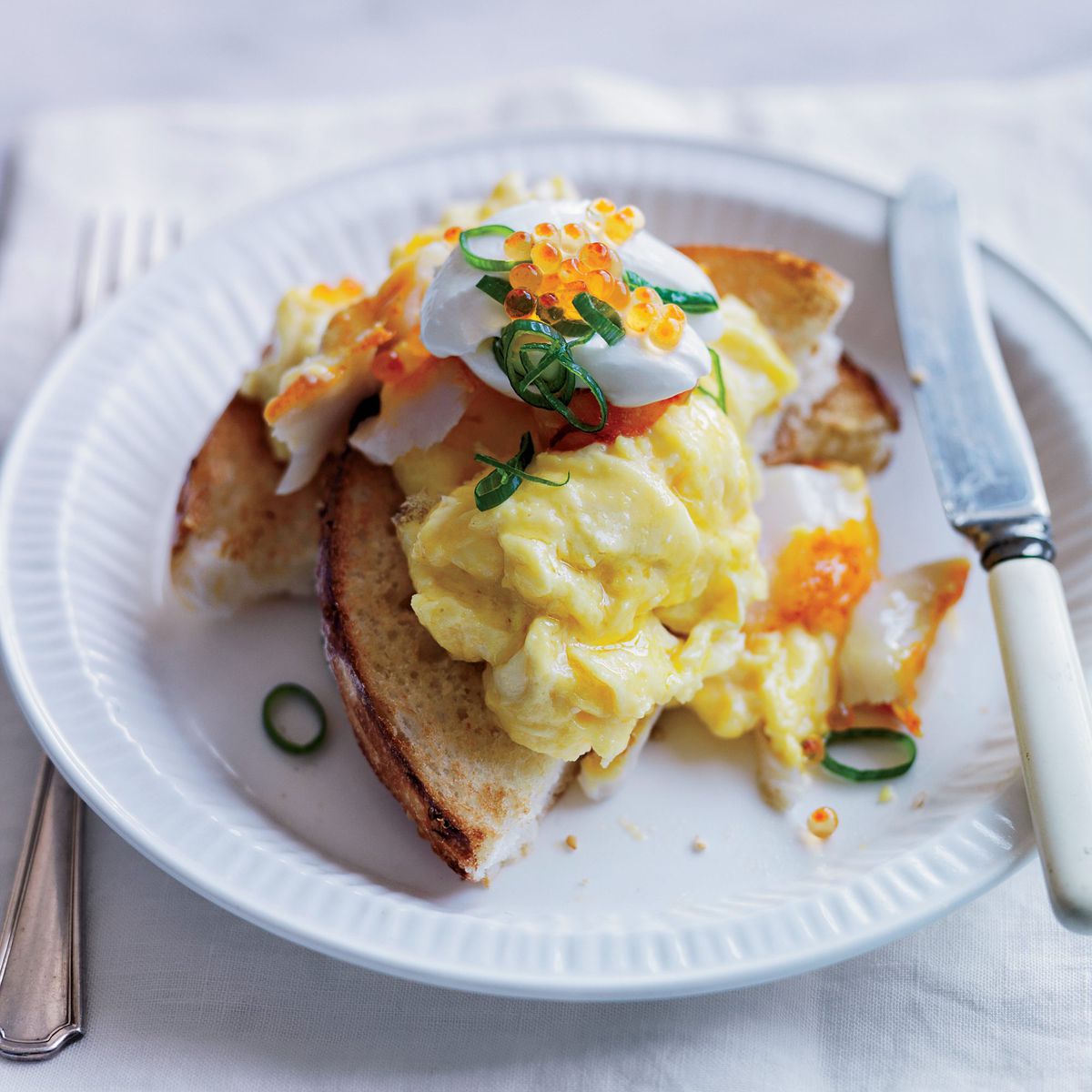 Soft-Scrambled Eggs with Smoked Sablefish and Trout Roe