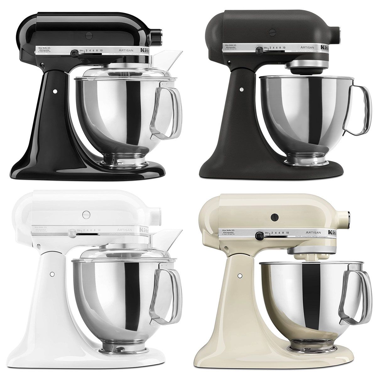 kitchenaid mixers in black and white