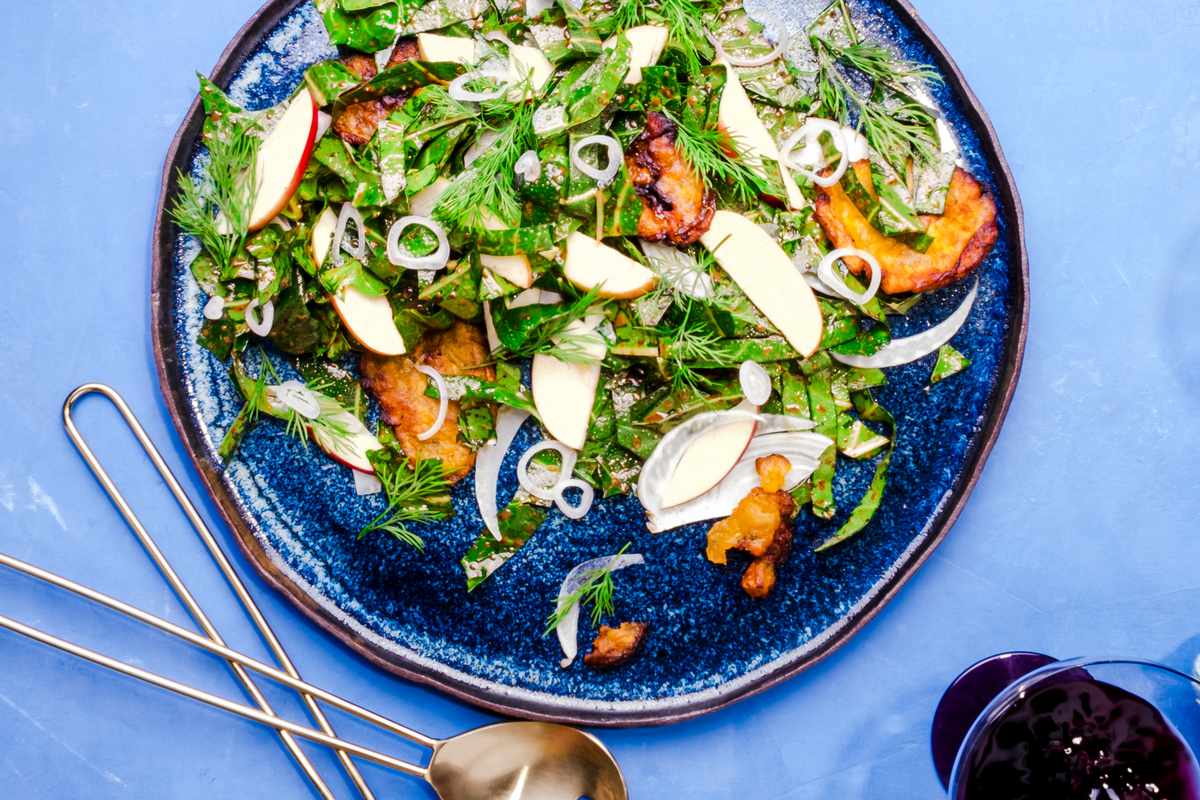 Collard And Fennel Salad with Crispy Plantains