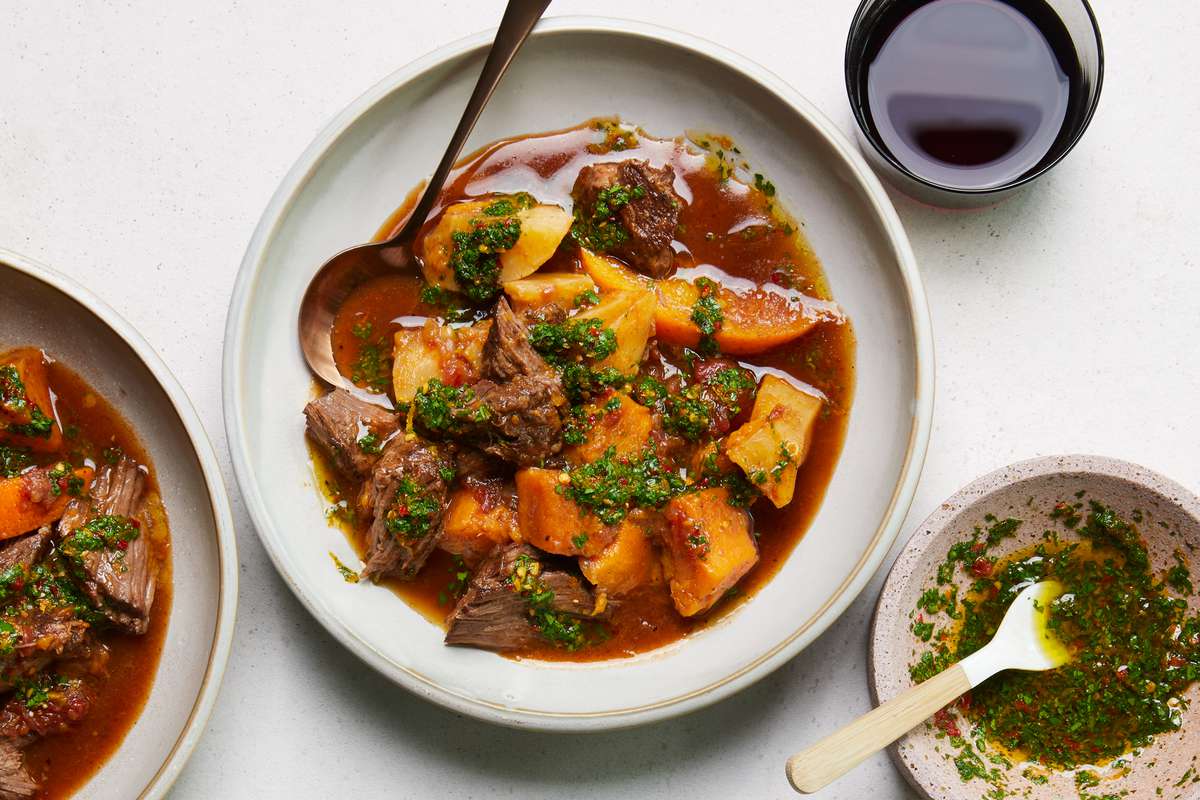 Spicy Pot Roast with Oranges, Sweet Potatoes, and Calabrian Chile Gremolata