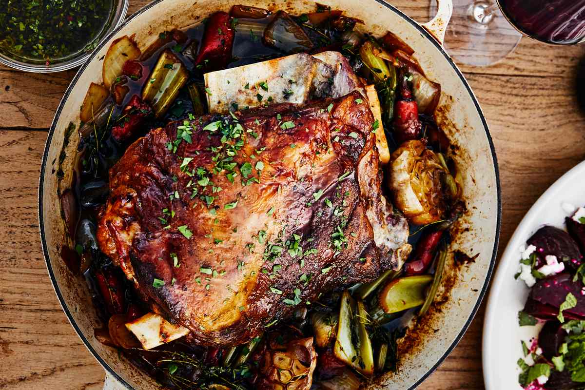 Slow-Roasted Lamb Shoulder with Shallots and White Wine 