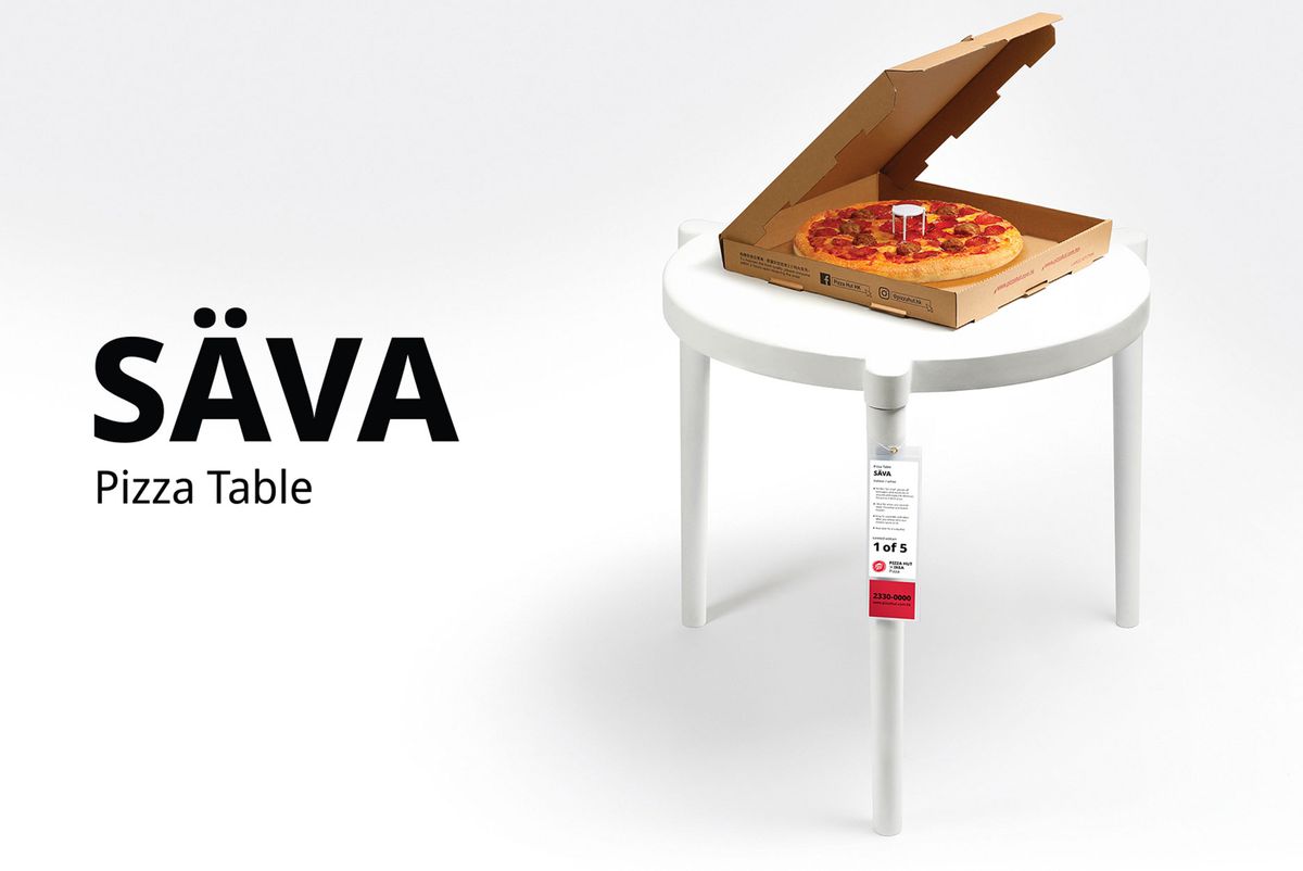 The SAVA table with a pizza on top