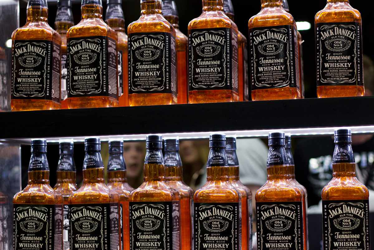 Jack Daniel's whiskey bottles.