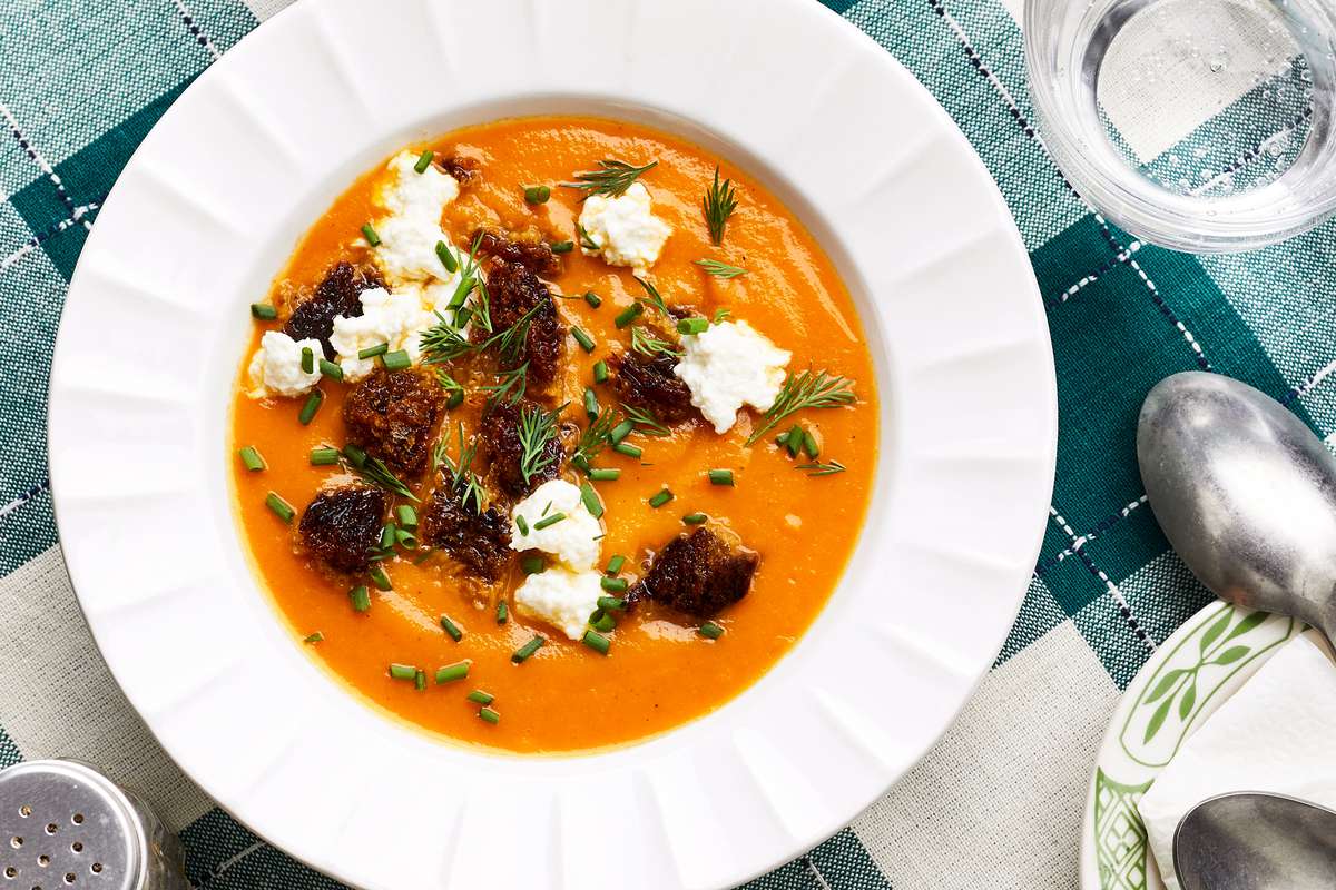 Roasted Carrot Soup with Fresh Cheese and Black Bread Recipe