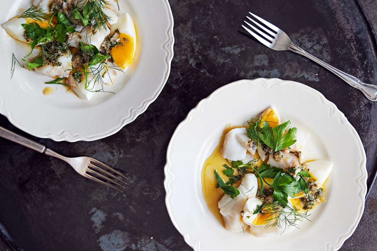 Warm Cod Salad with Tarragon Sauce and Boiled Eggs Recipe